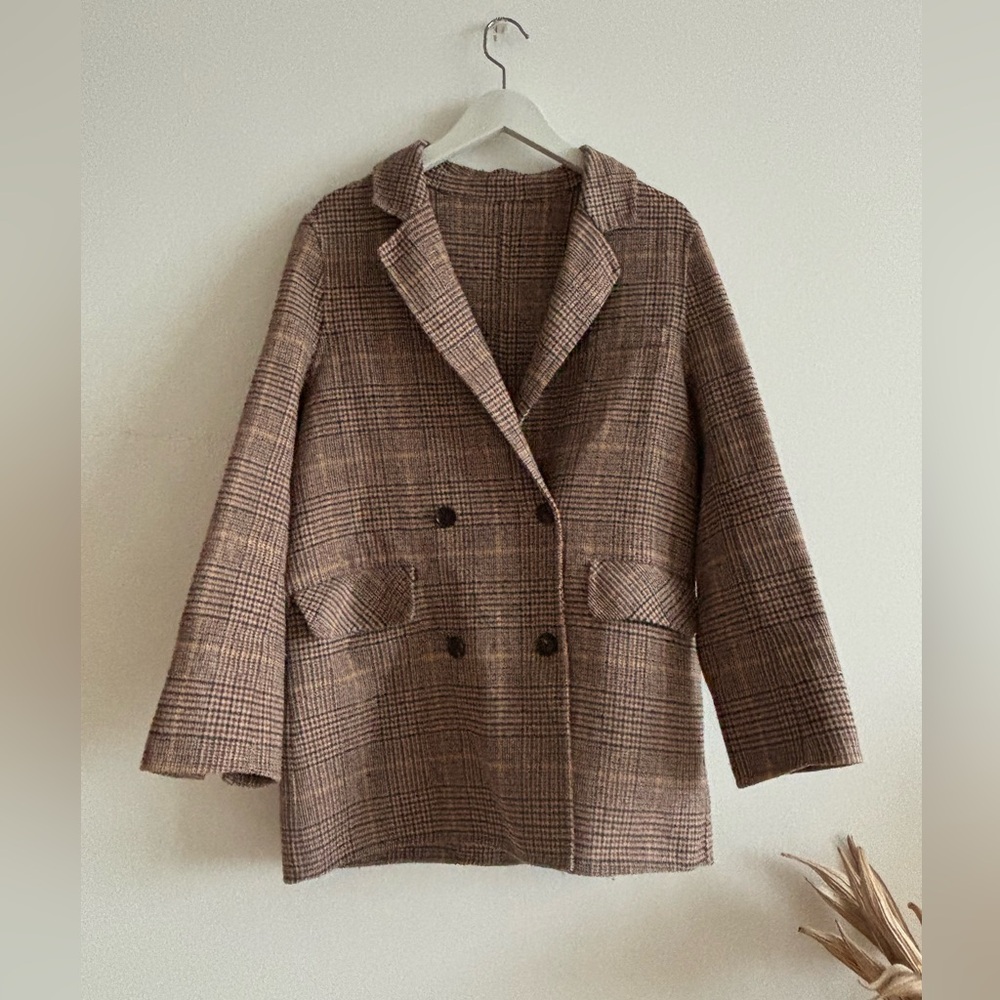 Classic Brown Houndstooth Wool Blazer